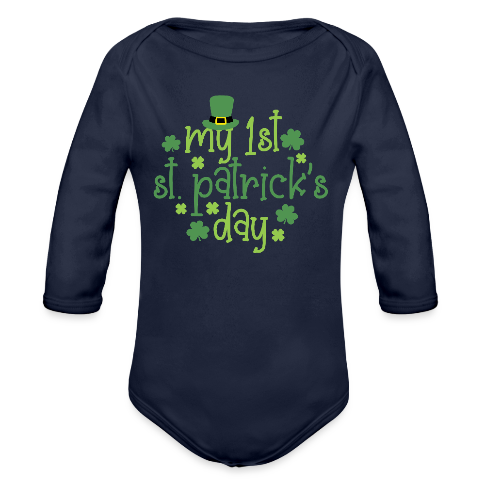 1st St Patrick's Day Long Sleeve Baby Bodysuit - dark navy