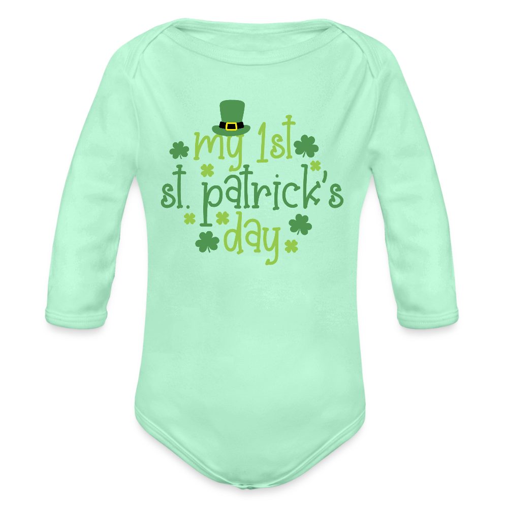 1st St Patrick's Day Long Sleeve Baby Bodysuit - light mint