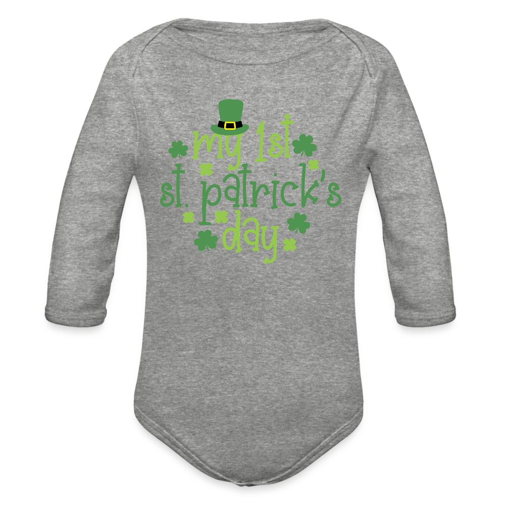 1st St Patrick's Day Long Sleeve Baby Bodysuit - heather grey