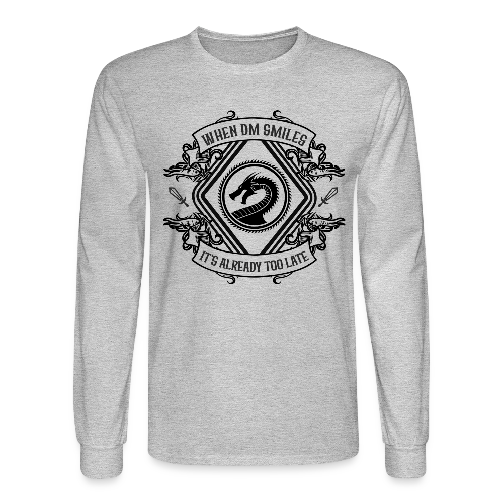 When the DM Smiles, It’s Already Too Late D&D-inspired Men's Long Sleeve T-Shirt - heather gray