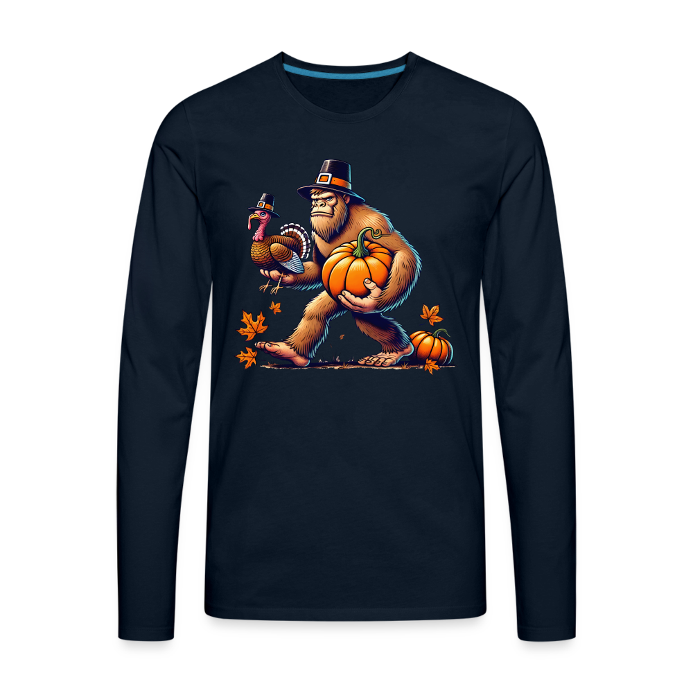 Bigfoot Thanksgiving Men's Long Sleeve T-Shirt - deep navy