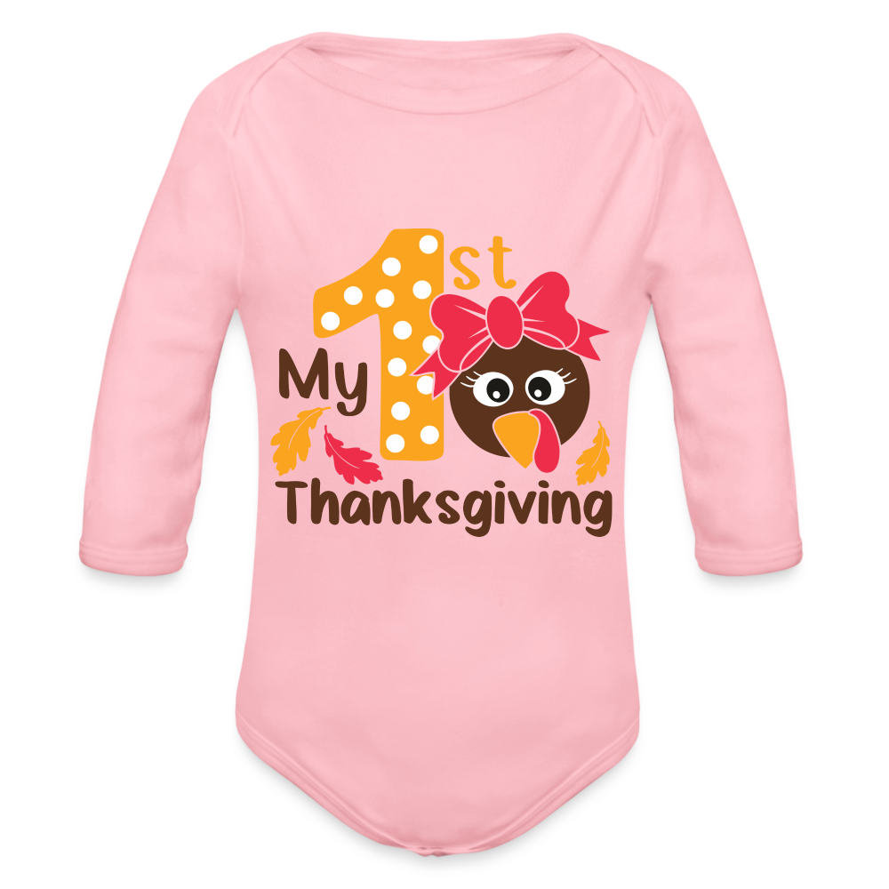 My 1st Thanksgiving Long Sleeve Baby Bodysuit - light pink