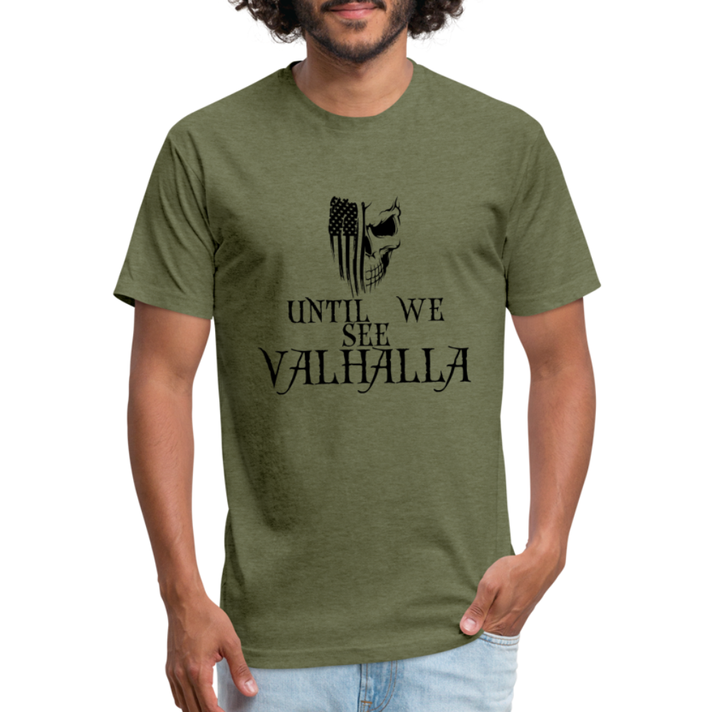 Until We See Valhalla USA Skull Fitted Cotton/Poly Men's T-Shirt by Next Level - heather military green