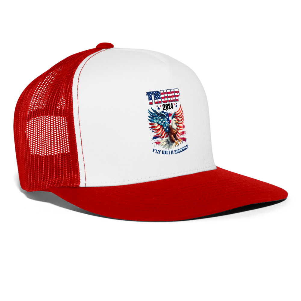 Trump 2024 Fly with America Trucker Cap - white/red