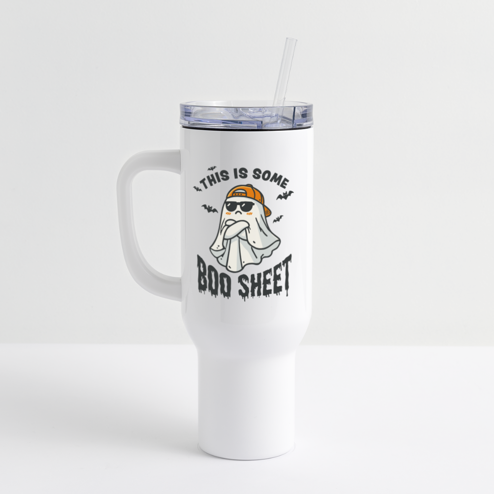 This is Some Boo Sheet: Funny Halloween 40 oz Travel Tumbler - white