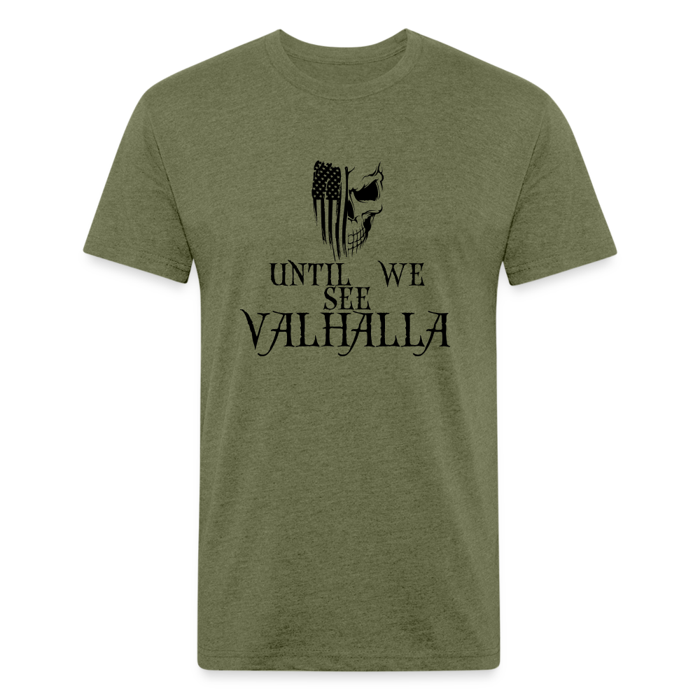 Until We See Valhalla USA Skull Fitted Cotton/Poly Men's T-Shirt by Next Level - heather military green