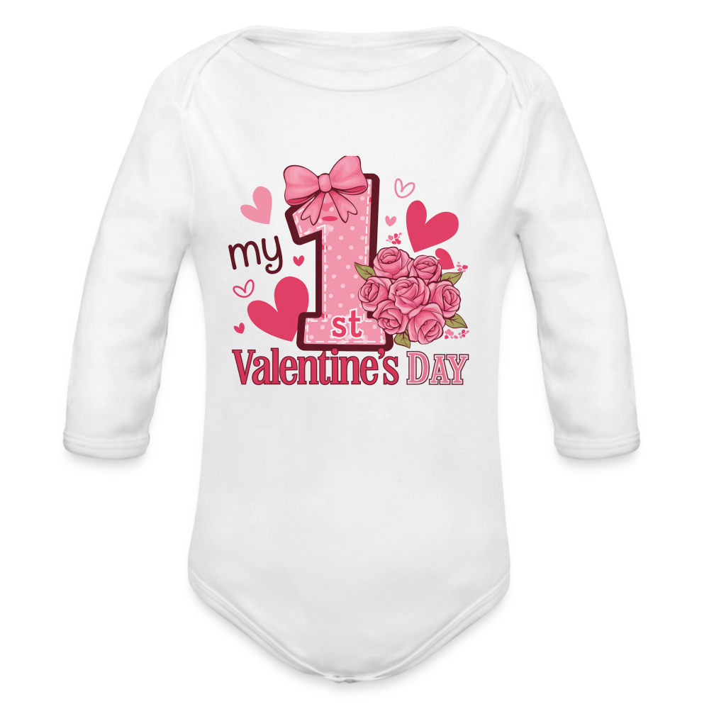 My 1st Valentine’s Day - Long Sleeve Baby Bodysuit - white