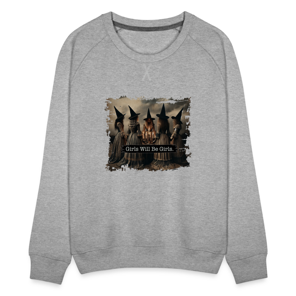 Witchy "Girls Will Be Girls" Halloween Women’s Sweatshirt - heather grey