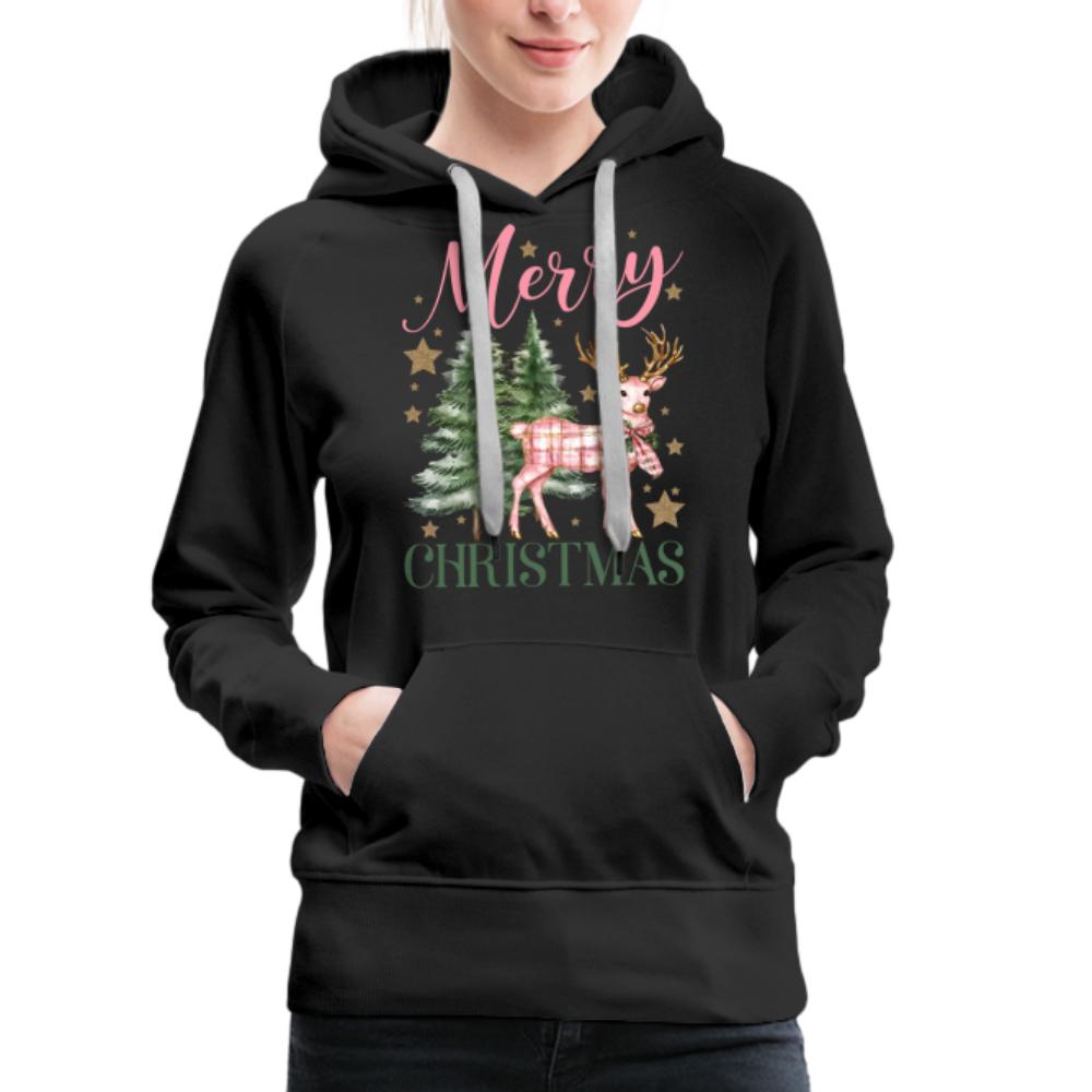 Charming Pink Merry Christmas Women’s Premium Hoodie - black