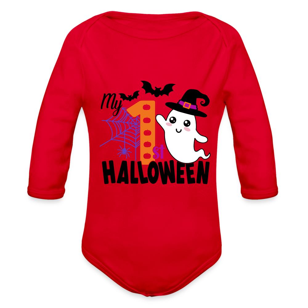 Baby’s First Halloween Bodysuit Long Sleeve Baby Bodysuit - red