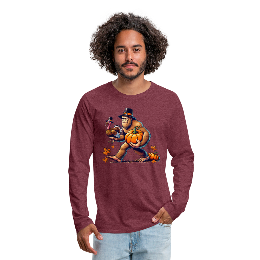 Bigfoot Thanksgiving Men's Long Sleeve T-Shirt - heather burgundy