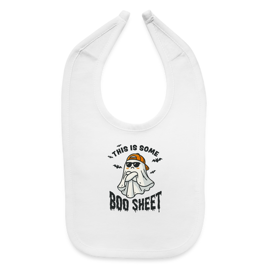 This is Some Boo Sheet: Funny Halloween Baby Bib - white