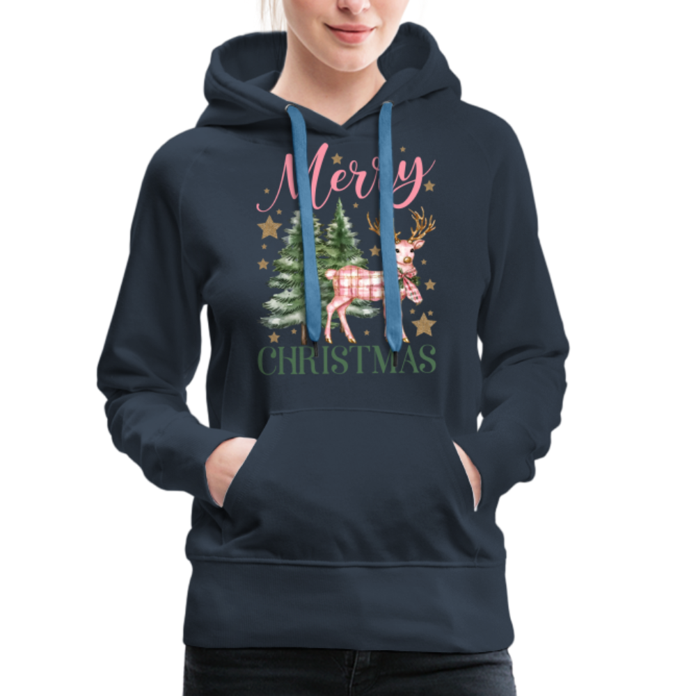 Charming Pink Merry Christmas Women’s Premium Hoodie - navy