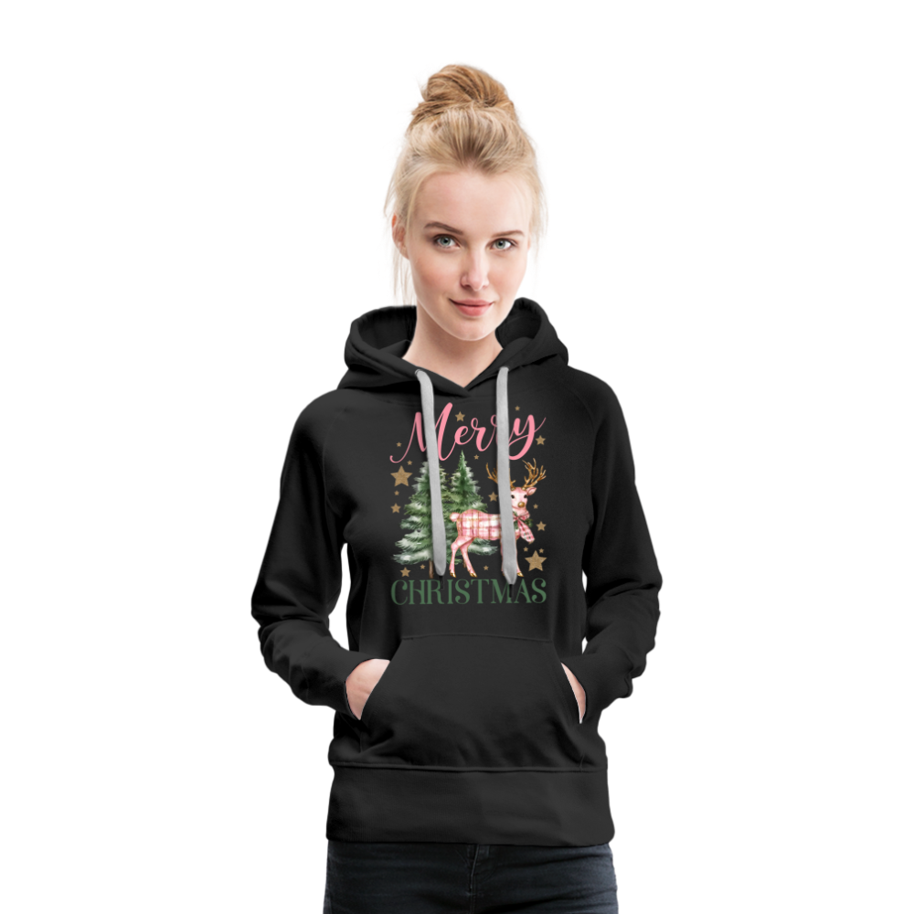 Charming Pink Merry Christmas Women’s Premium Hoodie - black