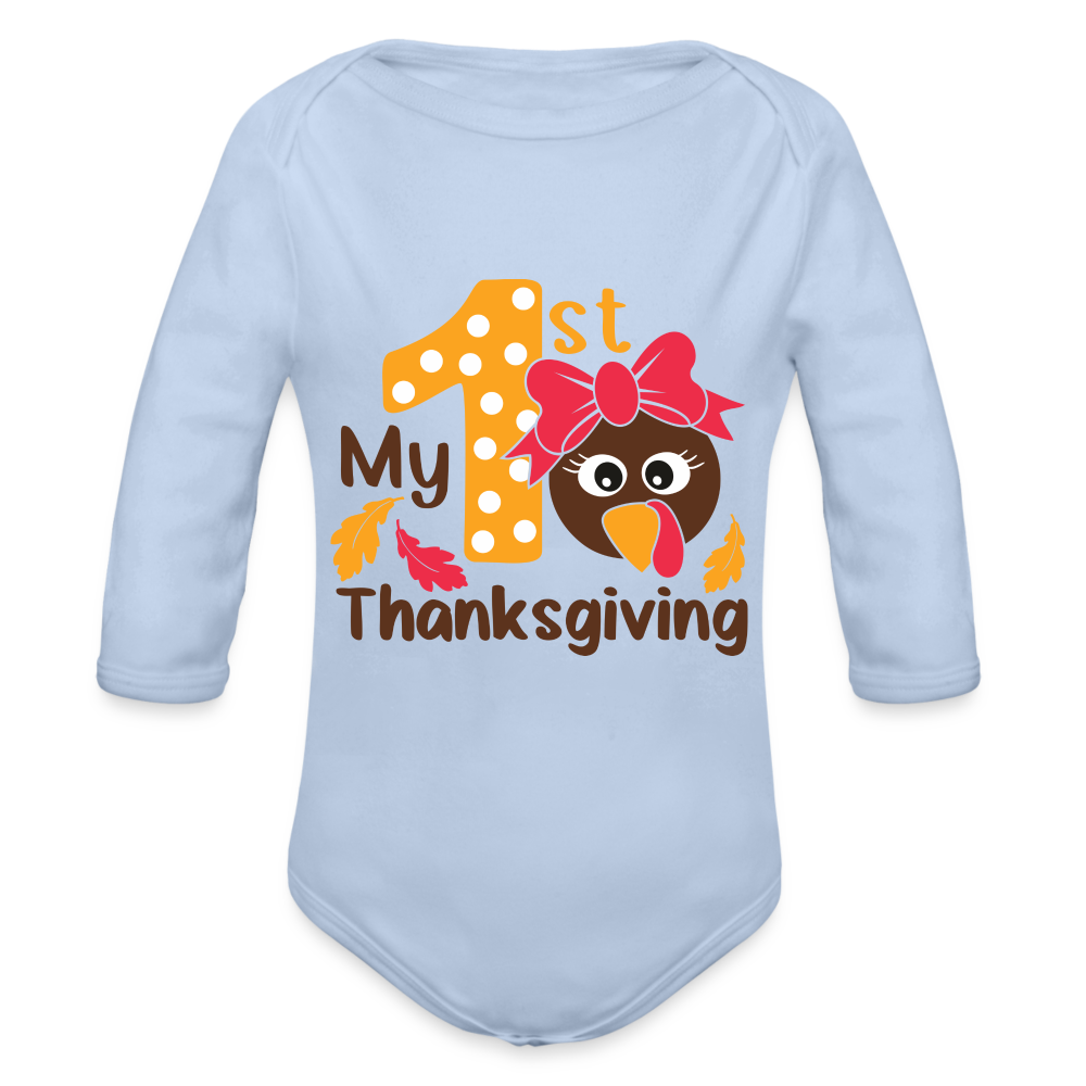 My 1st Thanksgiving Long Sleeve Baby Bodysuit - sky