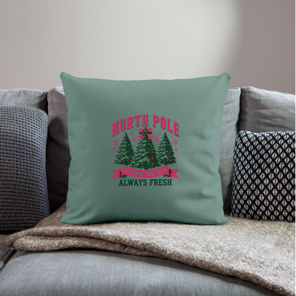 North Pole Christmas Tree Farm Throw Pillow Cover 18” x 18” - cypress green