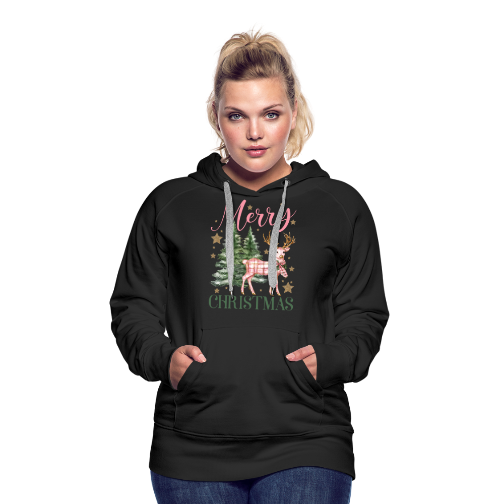 Charming Pink Merry Christmas Women’s Premium Hoodie - black