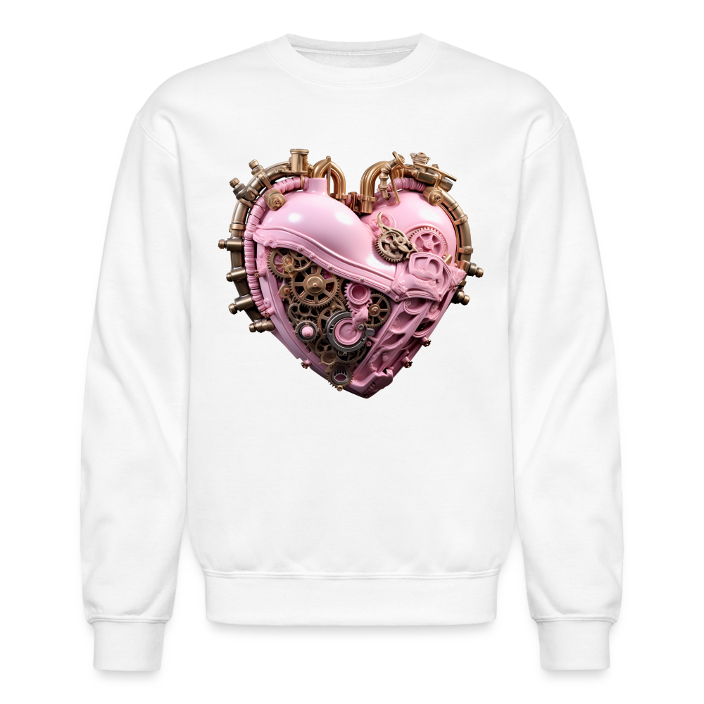 Steampunk Heart Unisex Crewneck Sweatshirt – Pink & Bronze Valentine’s Design - white