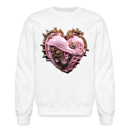 Steampunk Heart Unisex Crewneck Sweatshirt – Pink & Bronze Valentine’s Design - white