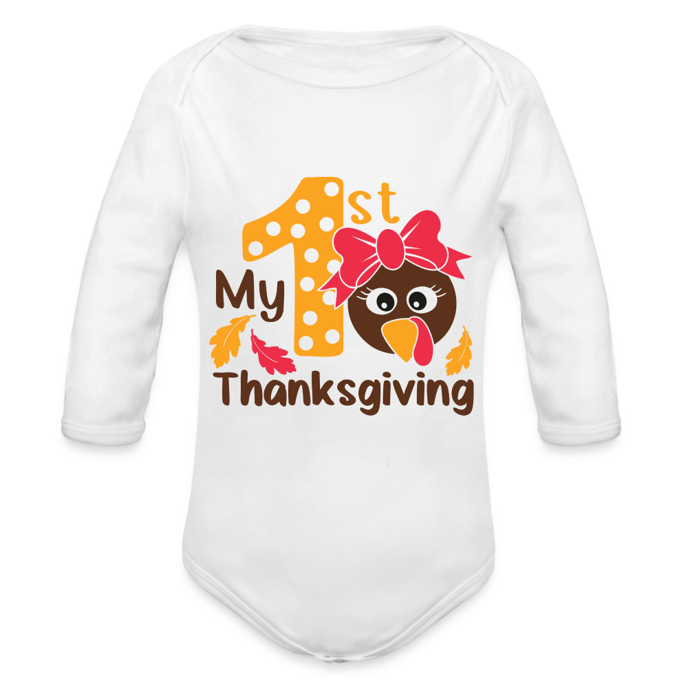 My 1st Thanksgiving Long Sleeve Baby Bodysuit - white