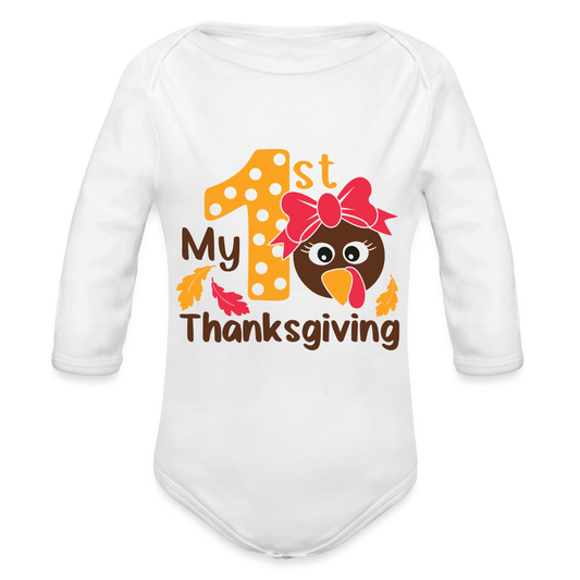 My 1st Thanksgiving Long Sleeve Baby Bodysuit - white