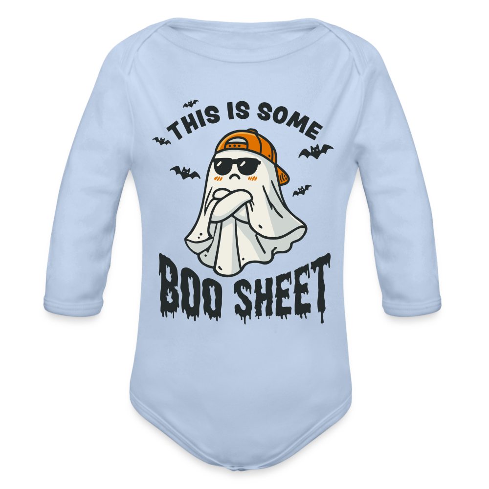 This is Some Boo Sheet: Funny Halloween Long Sleeve Baby Bodysuit - sky