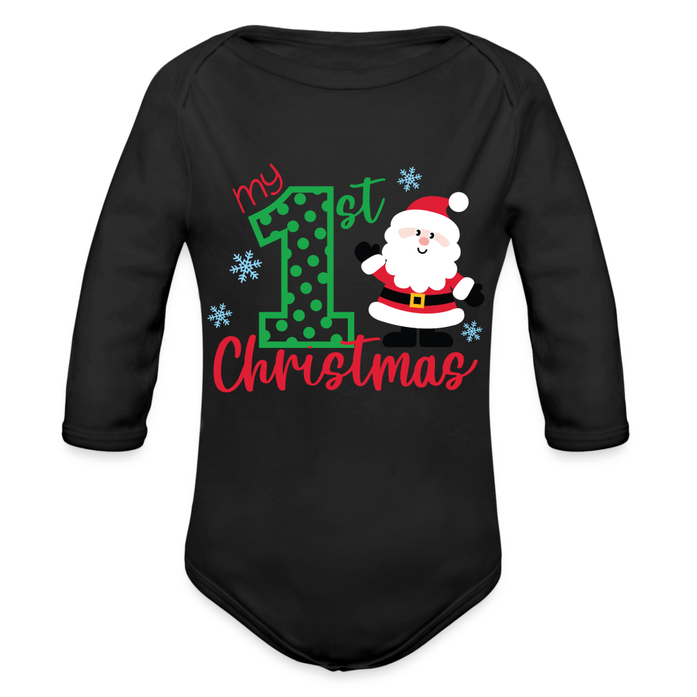 Baby’s First Christmas Long Sleeve Baby Bodysuit - black