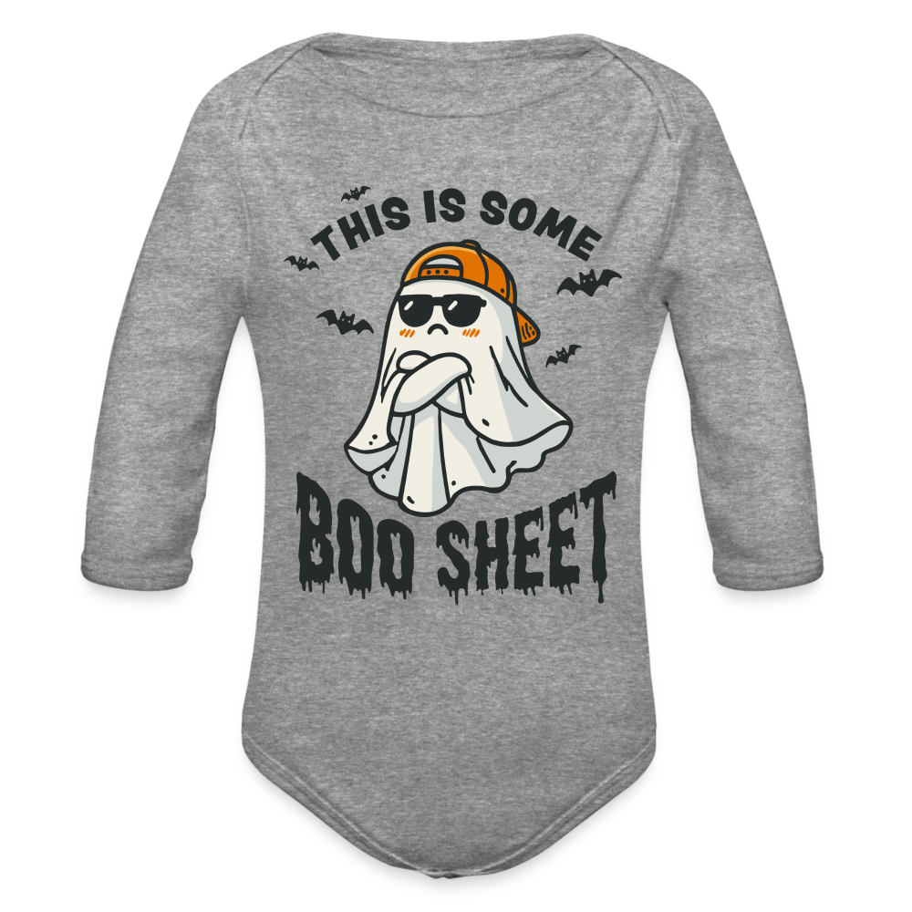 This is Some Boo Sheet: Funny Halloween Long Sleeve Baby Bodysuit - heather grey