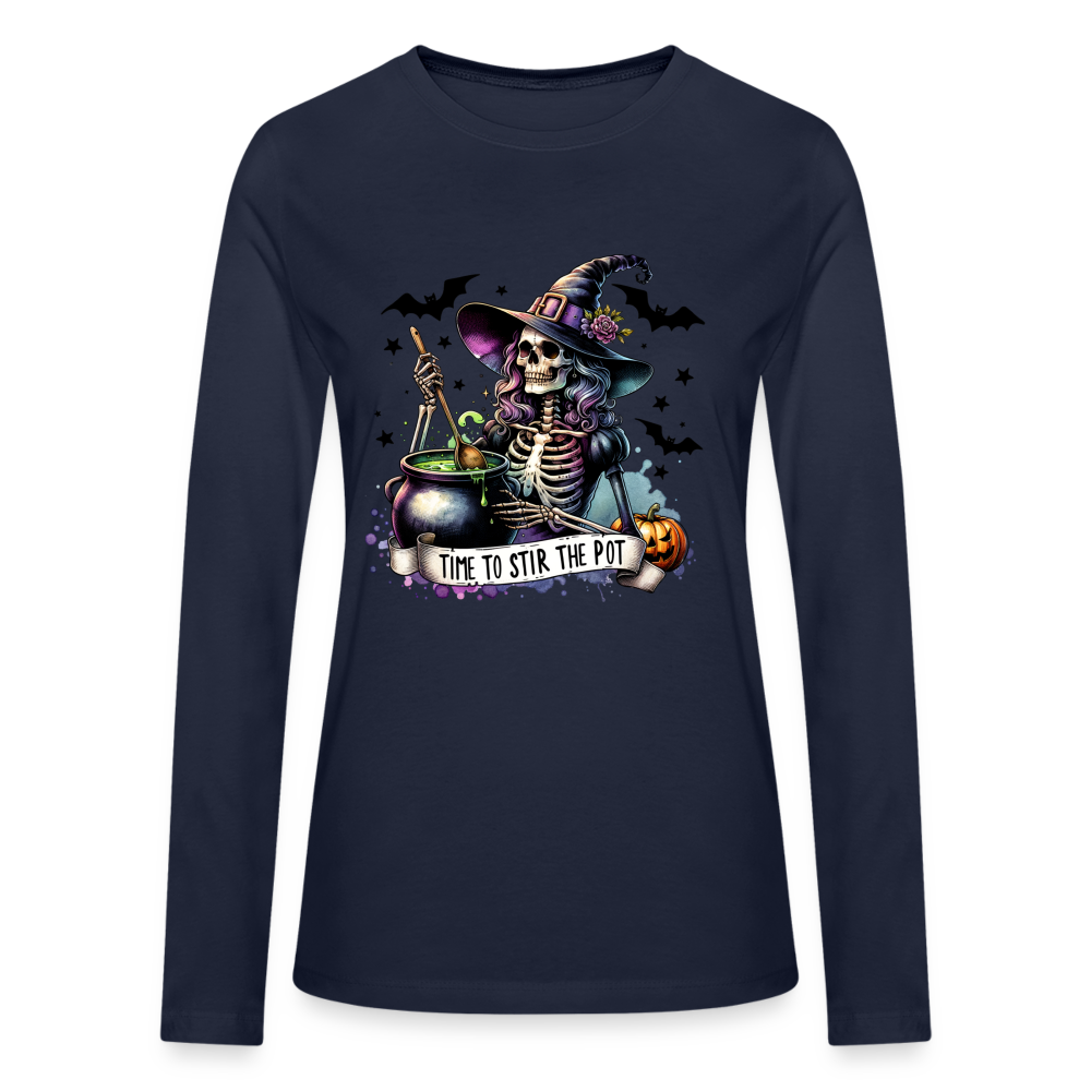 Time to Stir the Pot: Witchy Halloween Women's Long Sleeve T-Shirt - navy