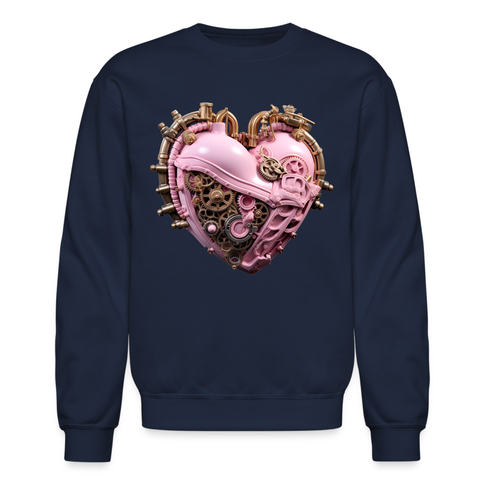 Steampunk Heart Unisex Crewneck Sweatshirt – Pink & Bronze Valentine’s Design - navy