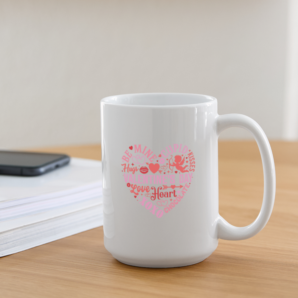 Valentine’s Day Mug 15oz– Heart of Love Words Design - white