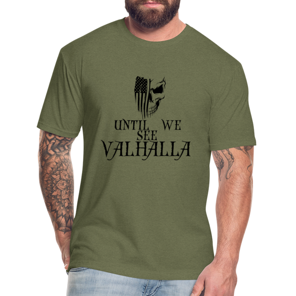 Until We See Valhalla USA Skull Fitted Cotton/Poly Men's T-Shirt by Next Level - heather military green