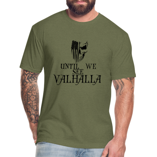 Until We See Valhalla USA Skull Fitted Cotton/Poly Men's T-Shirt by Next Level - heather military green