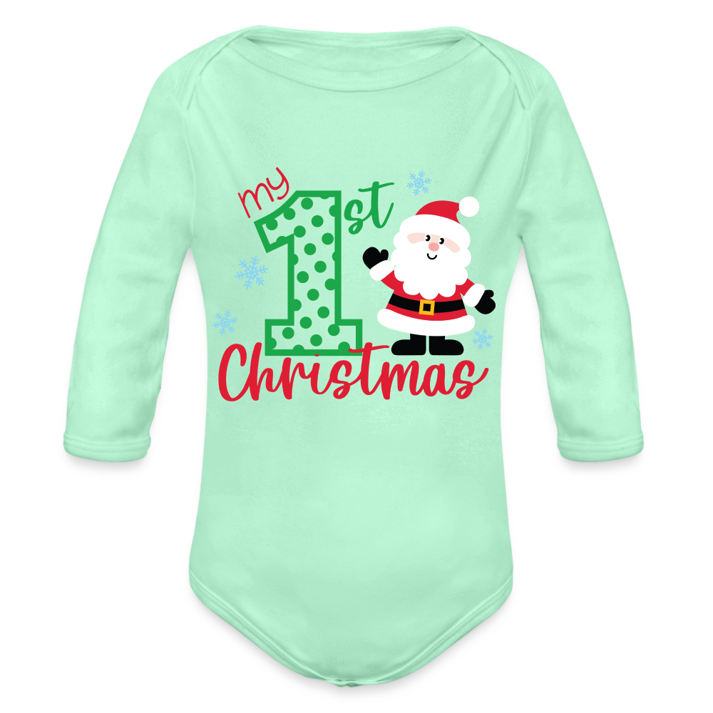 Baby’s First Christmas Long Sleeve Baby Bodysuit - light mint