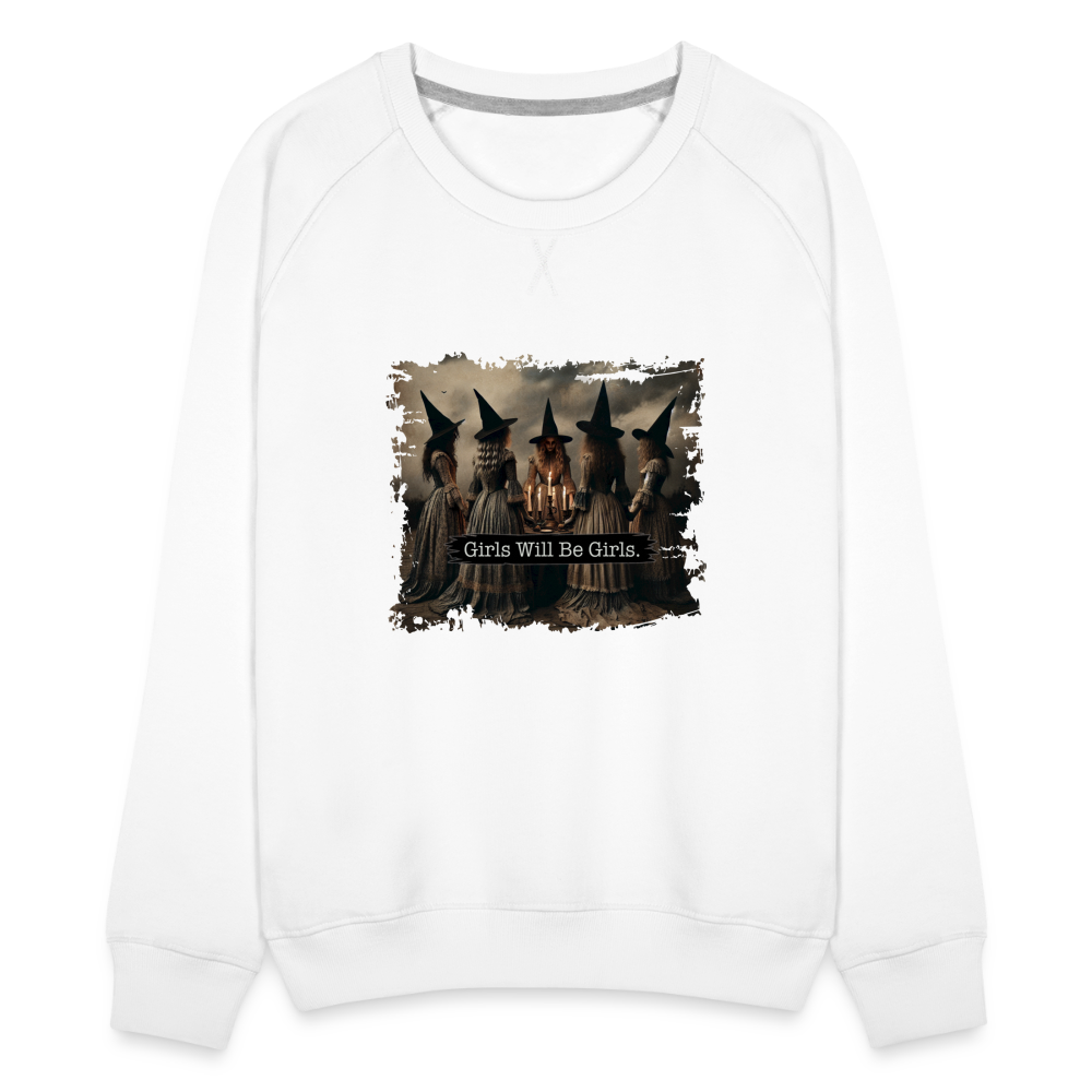 Witchy "Girls Will Be Girls" Halloween Women’s Sweatshirt - white