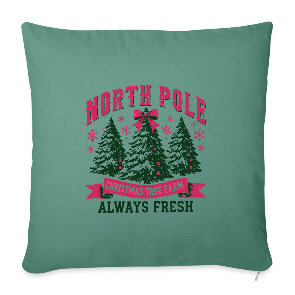 North Pole Christmas Tree Farm Throw Pillow Cover 18” x 18” - cypress green