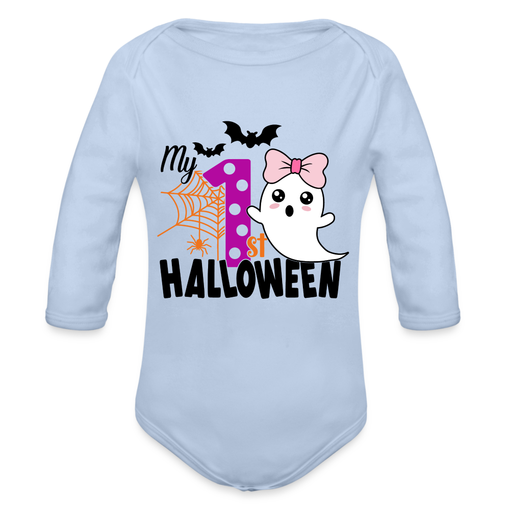 Baby’s First Halloween Long Sleeve Baby Bodysuit - sky