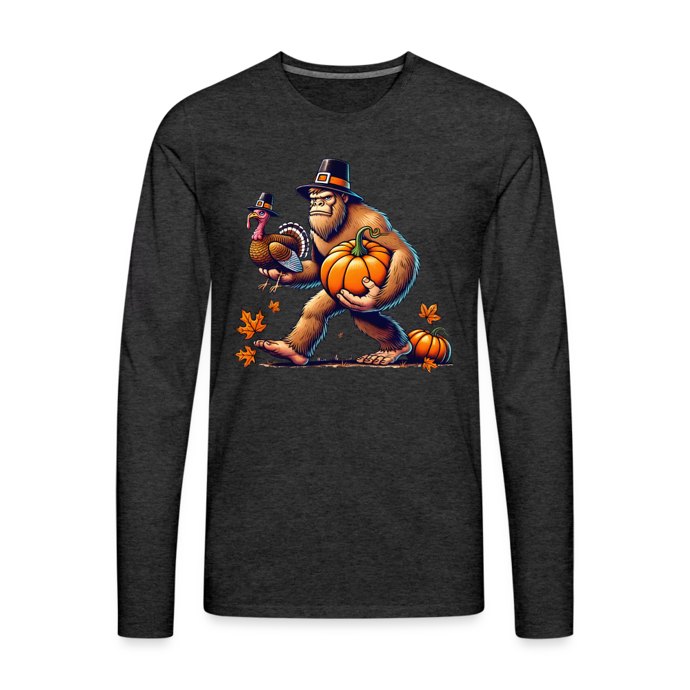 Bigfoot Thanksgiving Men's Long Sleeve T-Shirt - charcoal grey