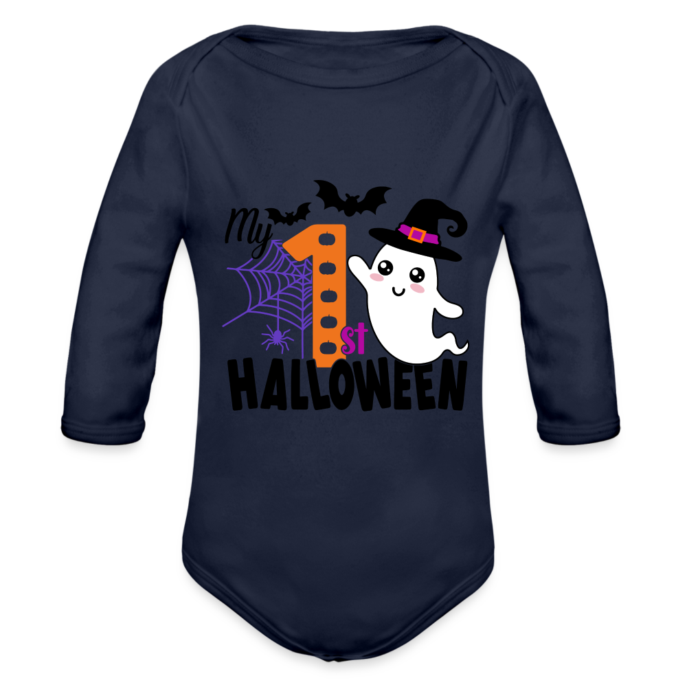 Baby’s First Halloween Bodysuit Long Sleeve Baby Bodysuit - dark navy