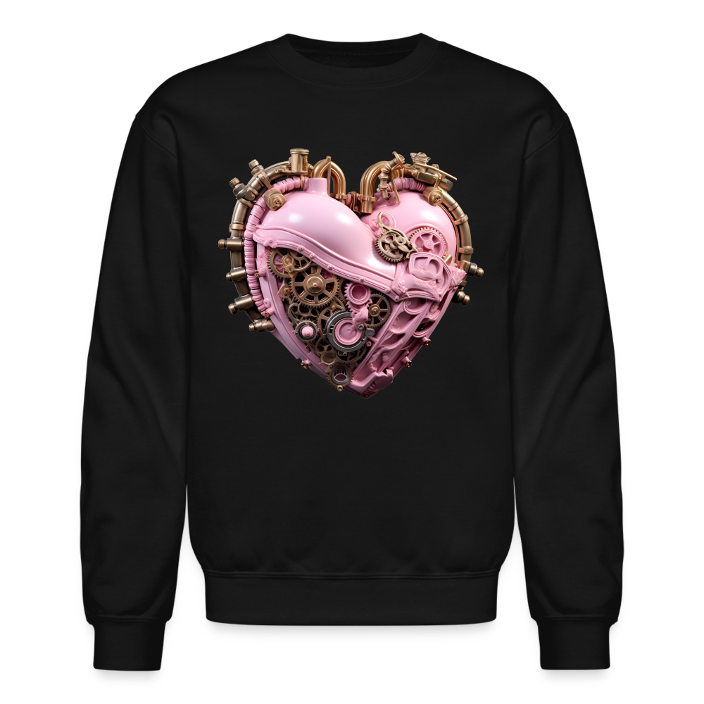 Steampunk Heart Unisex Crewneck Sweatshirt – Pink & Bronze Valentine’s Design - black