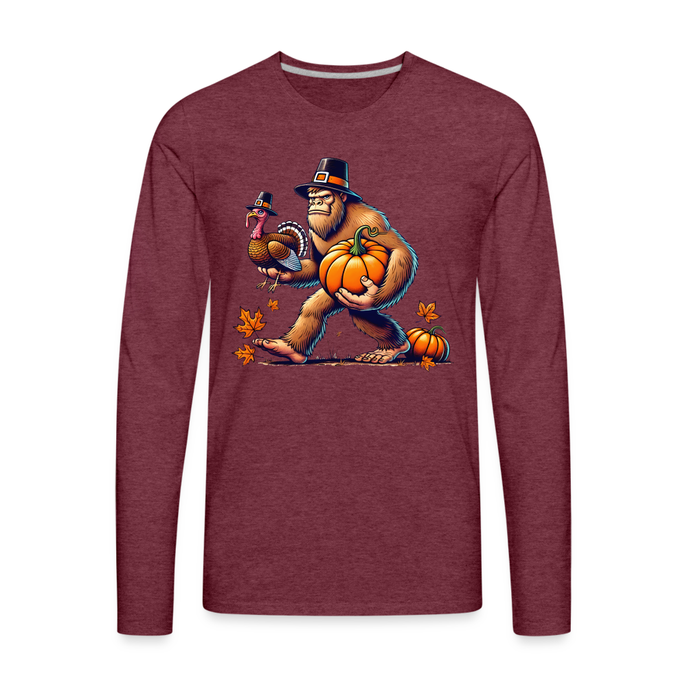 Bigfoot Thanksgiving Men's Long Sleeve T-Shirt - heather burgundy