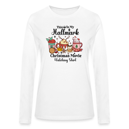 Hallmark Christmas Movie Watching Shirt Bella + Canvas Women's Long Sleeve T-Shirt - white