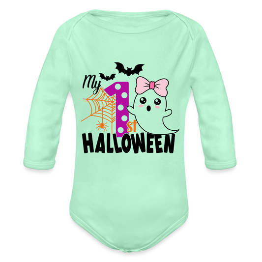 Baby’s First Halloween Long Sleeve Baby Bodysuit - light mint