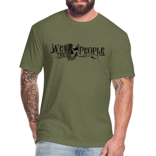 We the People Patriotic Skull Fitted Cotton/Poly T-Shirt - heather military green