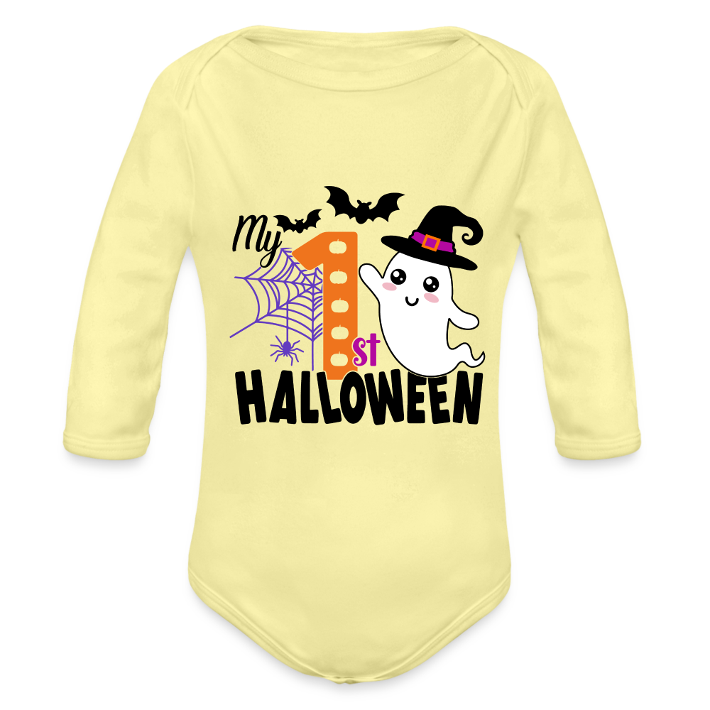 Baby’s First Halloween Bodysuit Long Sleeve Baby Bodysuit - washed yellow