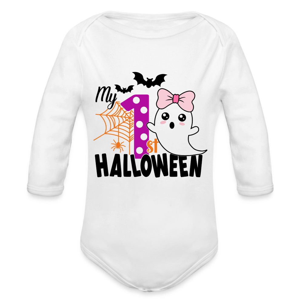 Baby’s First Halloween Long Sleeve Baby Bodysuit - white