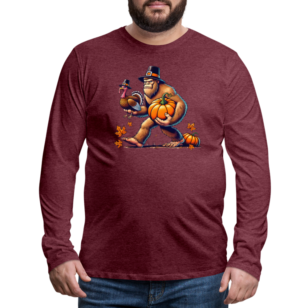 Bigfoot Thanksgiving Men's Long Sleeve T-Shirt - heather burgundy