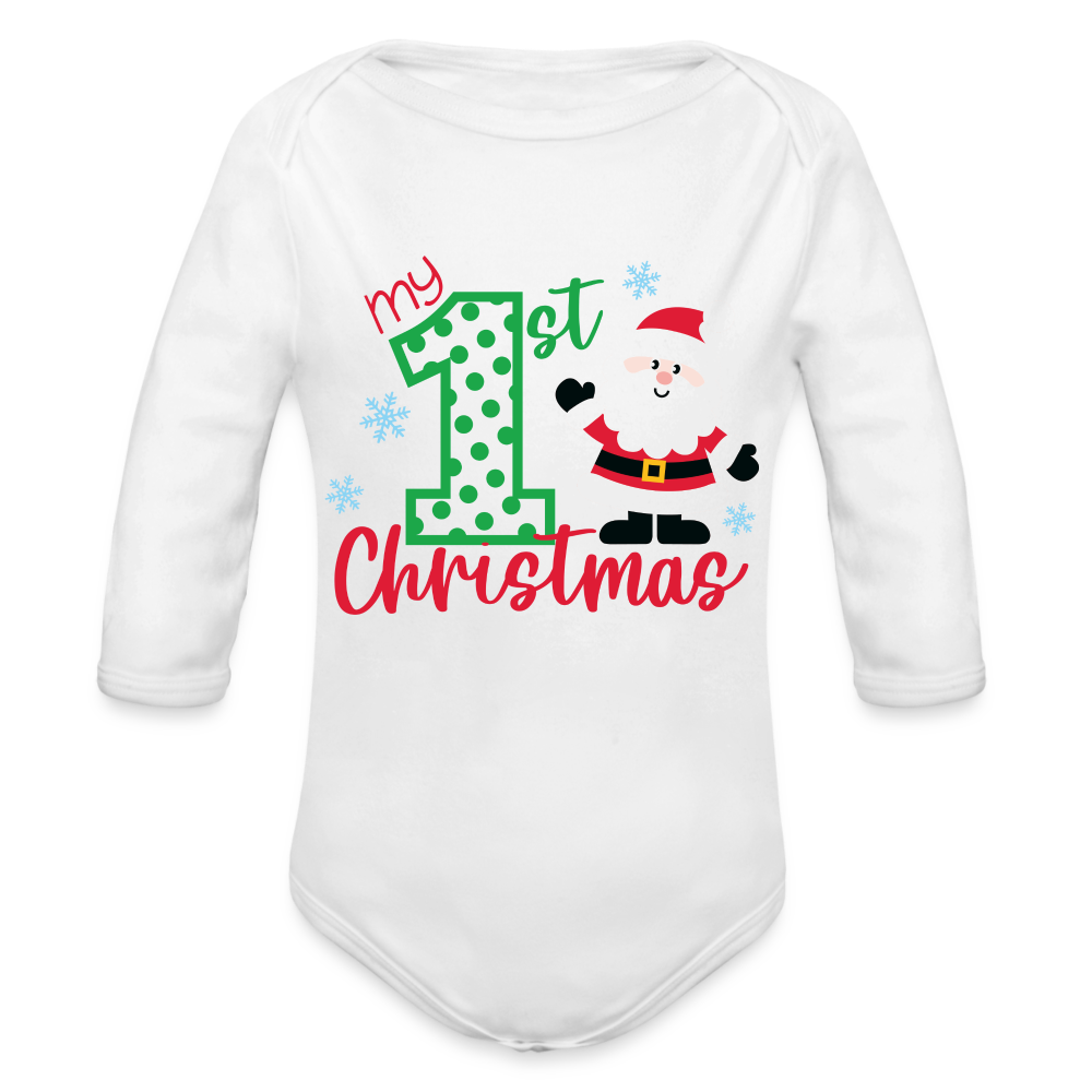 Baby’s First Christmas Long Sleeve Baby Bodysuit - white