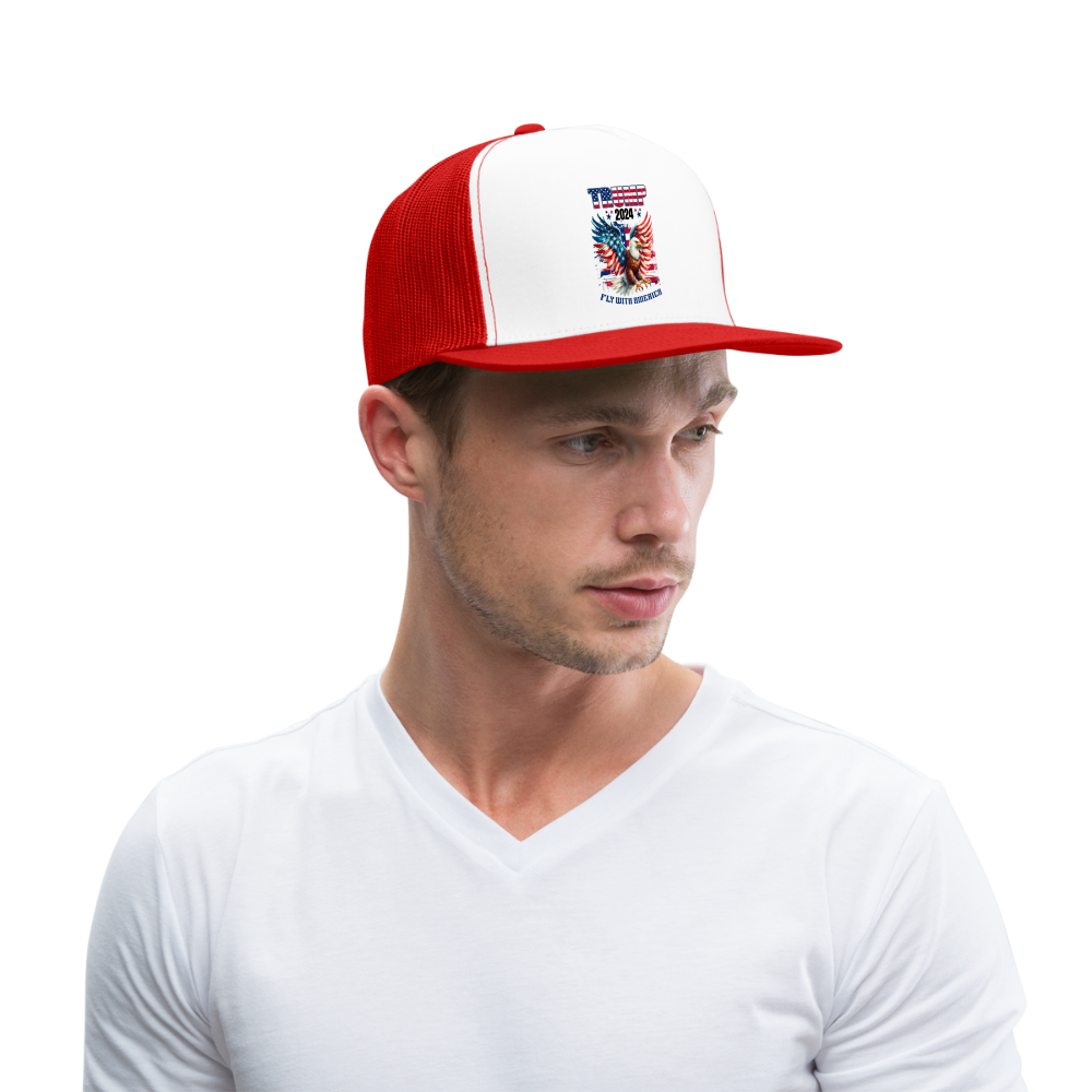 Trump 2024 Fly with America Trucker Cap - white/red