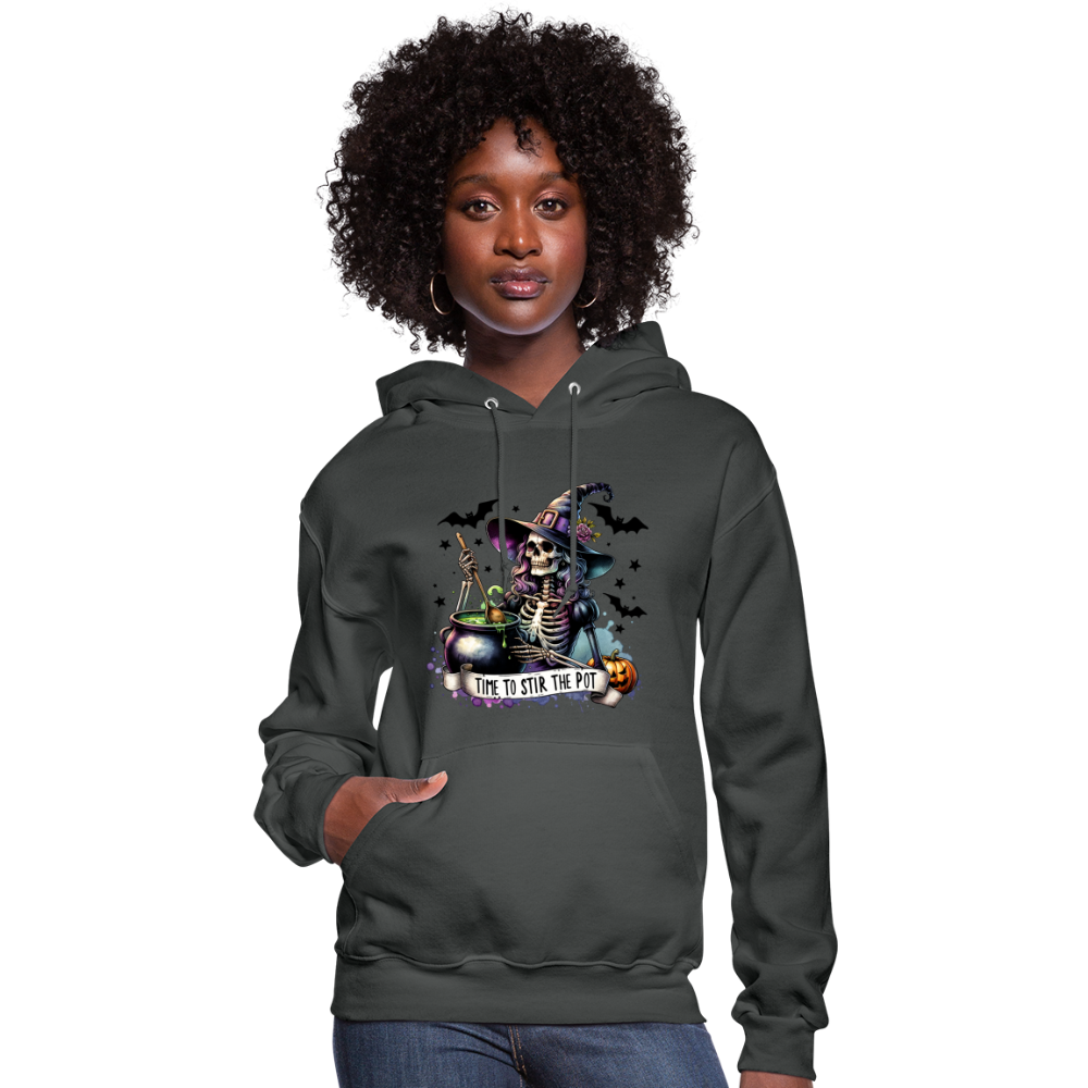 Time to Stir the Pot: Witchy Halloween Womens Hoodie - asphalt